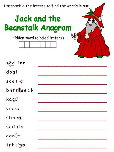 Jack And The Beanstalk Anagram Puzzles
