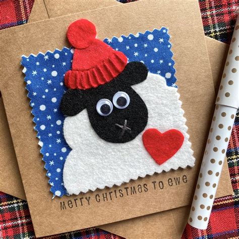 Sheep Christmas Card Handmade Felt And Fabric Card Etsy Uk In 2023