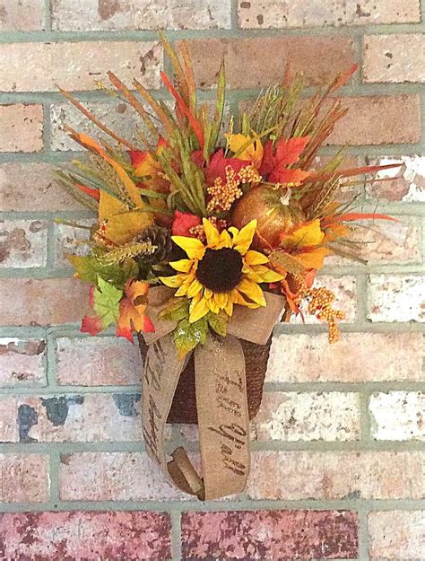 Fall Door Decor Sunflower Wreath Basket Harvest Wreath Etsy Fall