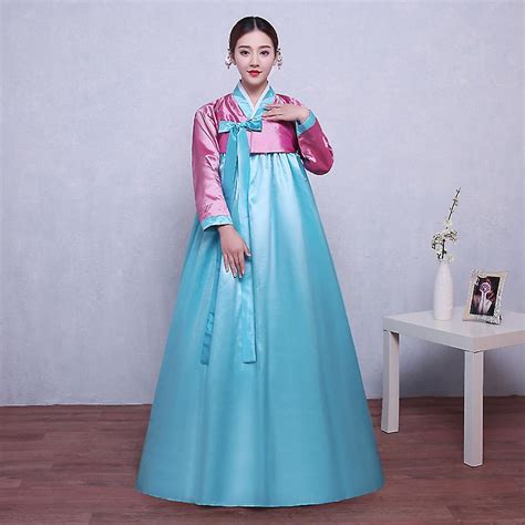 high quality multicolor traditional korean hanbok dress female korean folk stage dance costume
