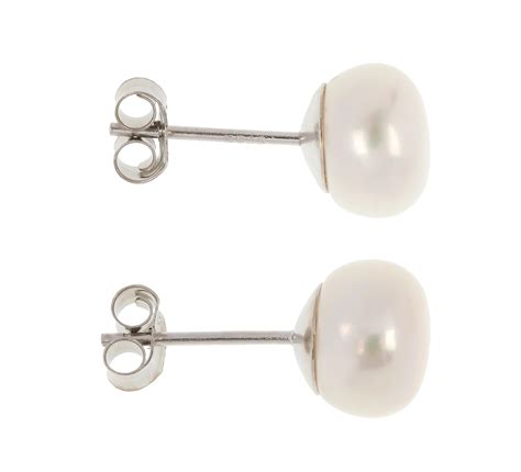 Silver 8mm Freshwater Button Pearl Earrings Buy Online Free Insured