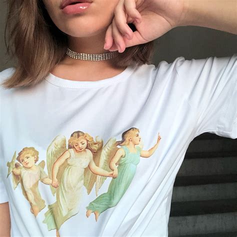 Itgirl Shop Vintage Aesthetic Three Girls Angels Print T Shirt