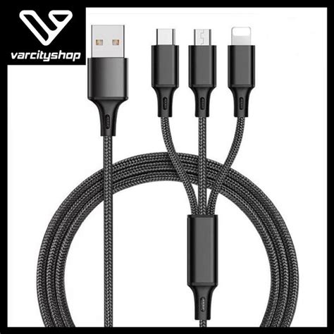 Jual Kabel Charger 3in1 Fast Charging Cas Cable Lightning Type C Micro