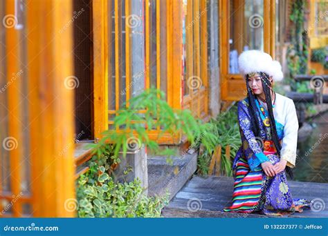 beautiful girl dressed in ethnic costumes in lijiang yunnan china stock image image of