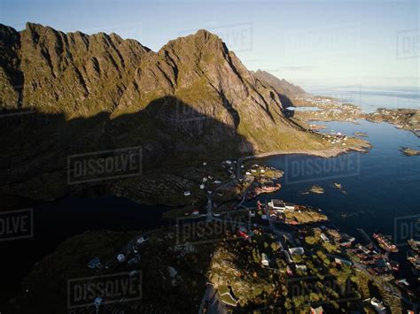 Aerial View Of Aa Village Moskenes Lofoten Islands Norway Stock