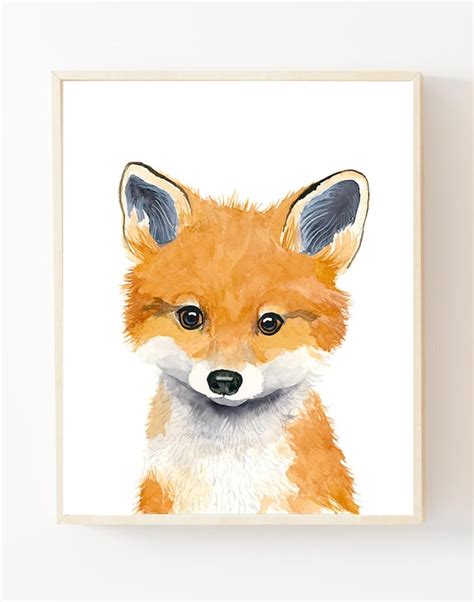 Watercolor Fox Cub Animal Paintings Fox Baby Foxwoodland