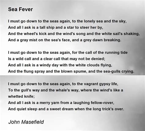 Sea Fever Poem By John Masefield Poem Hunter
