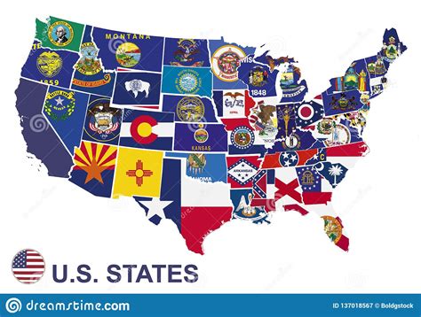 Us Map With Flags Of States Editorial Photography Illustration Of