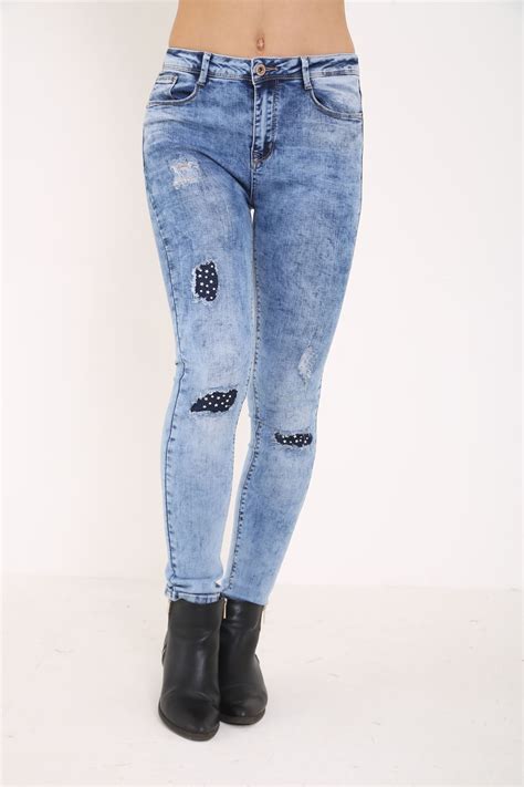 Womens Ladies Embroidered Denim High Waisted Skinny Fit Stretch Jeans