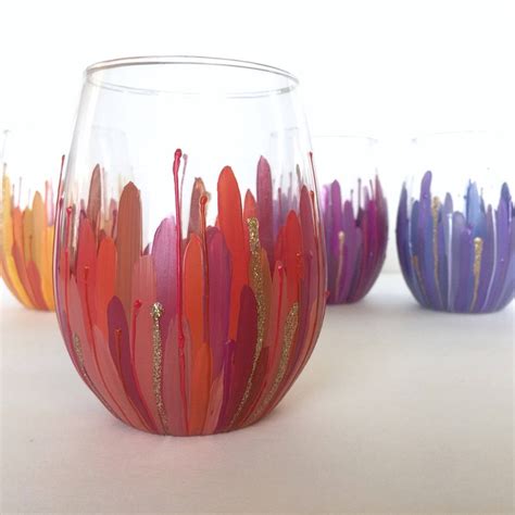 Sunset Collection Color Burst Wineglass Set Of 4 Hand Painted Etsy