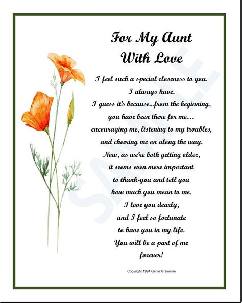 For My Aunt Poem Digital Download Aunt Print Verse Aunt 60th 65th