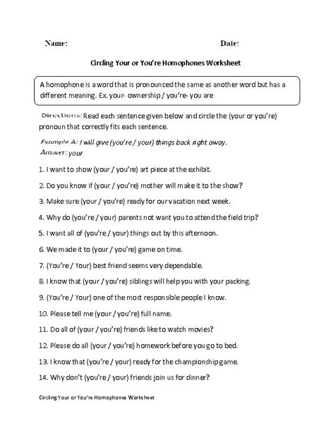 Our worksheets serve as great. Your or You're Homophones Worksheet | Commonly confused ...