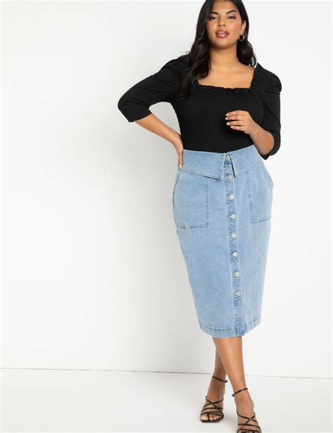 Button Front Denim Skirt With Foldover Waist Womens Plus Size Skirts Eloquii In 2021
