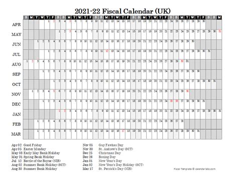 Financial Calendars 202122 Uk In Pdf Format Uk Fiscal Calendar