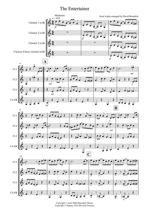 Download The Entertainer For Clarinet Quartet Sheet Music By Scott