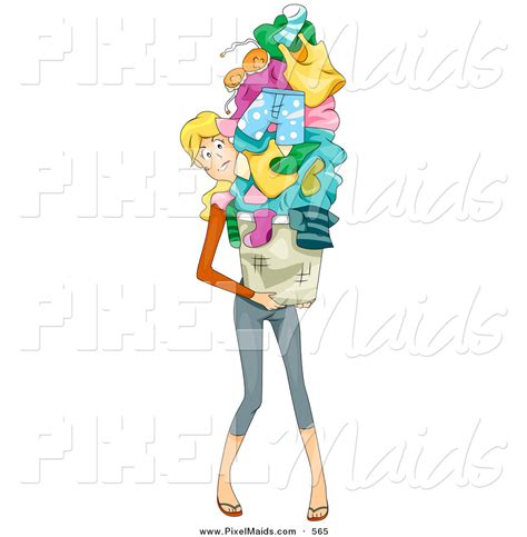 Clipart Of A Busy Mom Carrying A Huge Pile Of Laundry On White By Bnp