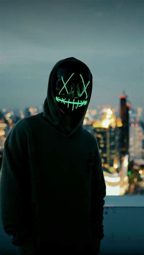 Download Masked Man Anonymous Hoodie Hacker Neon City Ultra Hd
