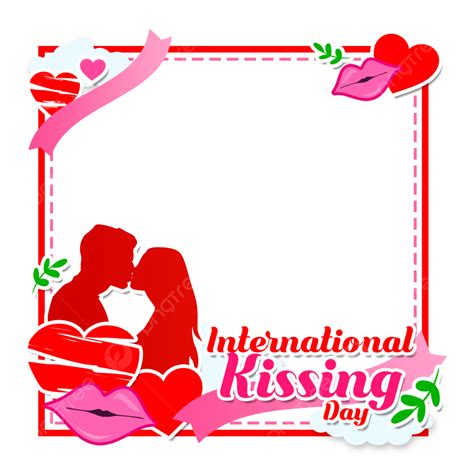 Photo Frame Red Color International Kissing Day With Couple In Love Happy Kiss Love Png