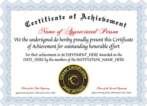 Free Certificate Of Achievement At Clevercertificates Com Certificate