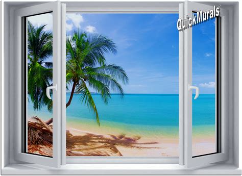 Tropical Beach Window 1 One Piece Canvas Peel And Stick Wall Mural
