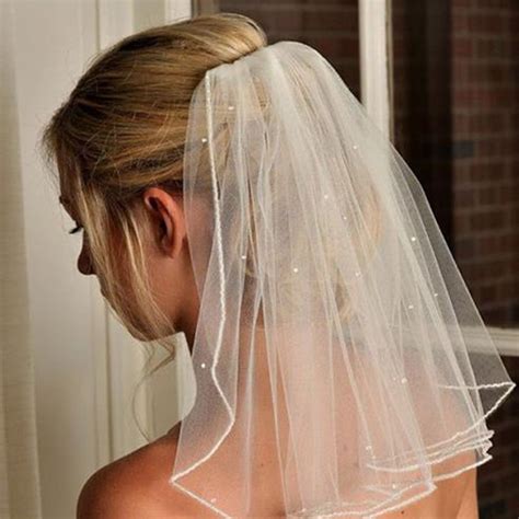 3 25 1 layer beaded wedding veil short white ivory bridal veils with comb hot 145cm ebay