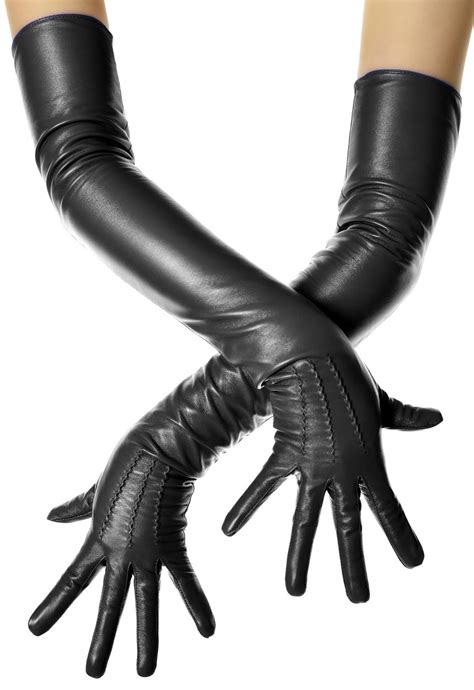 Long Black Leather Opera Gloves Vintage Pattern Button Wrist Etsy