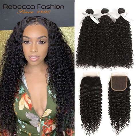 Malaysian Jerry Curly Bundles With Closure Afro Kinky Curly Human Hair Weave Bundles With
