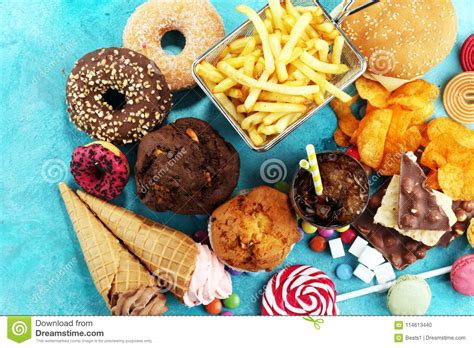 Unhealthy Products. Food Bad For Figure, Skin, Heart And Teeth. Stock ...