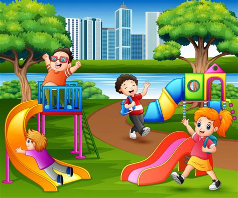 Happy Children Playing Playground Stock Vector Image By ©dualoro 246224436