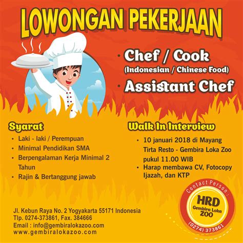Lowongankerja15.com, lowongan kerja shopee indonesia november 2020. Lowongan Pekerjaan Chef/ Cook Gembira Loka Zoo