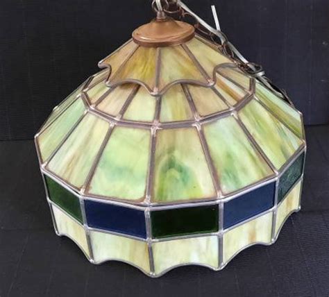 Vintage Leaded Stain Glass Swag Hanging Light Blue Etsy