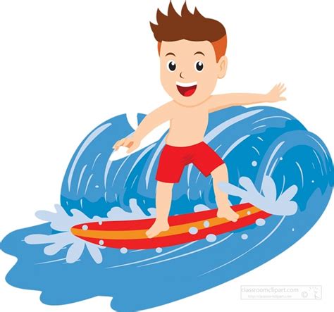 California State Clipart Boy On Surf Board Riding Large Wave Clipart