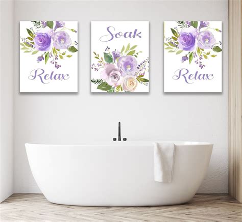 Floral Bathroom Wall Art Purple Lavender Flowers Bathroom Decor Modern