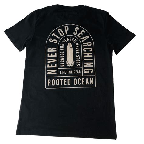 Never Stop Searching Tee Black Rooted Ocean