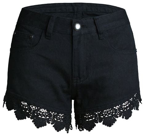Allonly Womens Black Sexy Relaxed Fit Denim Shorts With Lace Trim Jean Shorts Hot Pants At