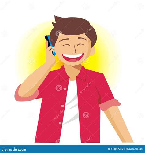 Young Man Calling Someone While Laughing Vector Illustration Stock