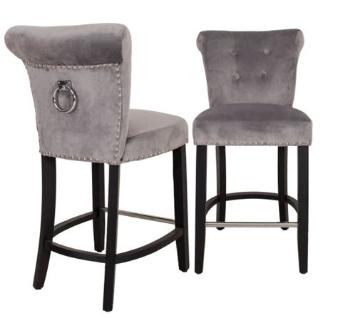 Chic backless design grey velvet upholstery Grey Velvet Breakfast Bar Stool - Forever Furniture