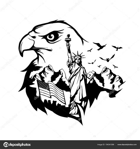 Statue Liberty American Flag Eagle Silhouette — Stock