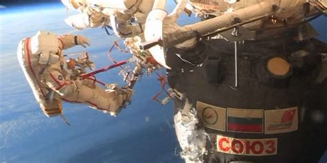 cosmonauts do spacewalk to find mysterious hole in spacecraft at iss videos nowthis