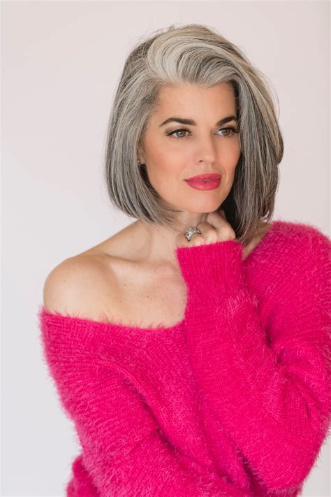 Hair Mature The Silvergrey Hair Color Contrasts Beautifully With Fuschia Via