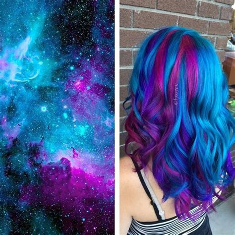 First Class Galaxy Hairstyles Black And Blue With Stars Short Wavy Bob