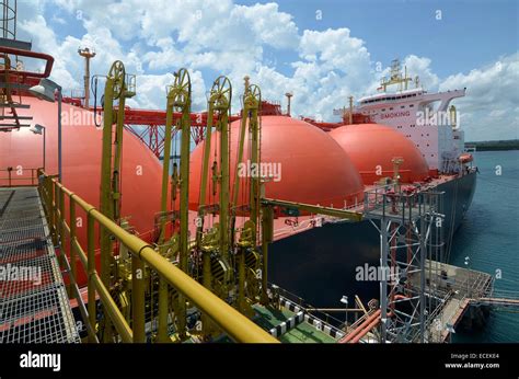 Lng Tanker Shipping Loading Gas In Lng Terminal Stock Photo Royalty