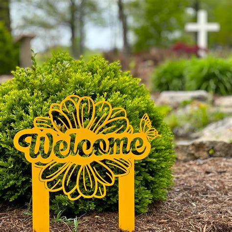 Flower And Butterfly Welcome Metal Yard Stake Sign Speed Fabrication