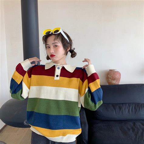 Harajuku Style Striped Sweater Cosmique Studio
