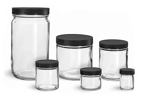 Sks Bottle And Packaging Clear Glass Jars Clear Glass Jars W Lined Black Ribbed Plastic Caps