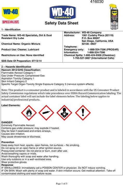 Material Safety Data Sheet Msds Informasi Penting Penggunaan Bahan
