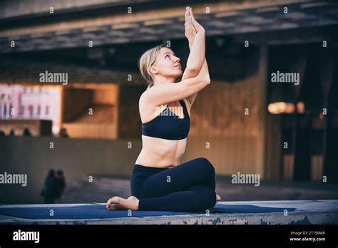 Beautiful Sporty Fit Yogini Woman Practices Yoga Asana Garudasana