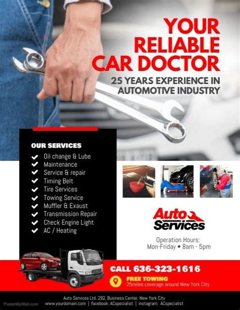Auto Repair Service Flyer Poster Template Car Repair Service Repair