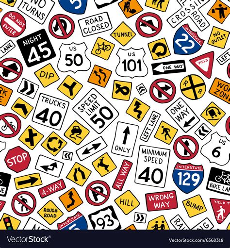 Seamless Pattern Of Cartoon American Road Signs Vector Image