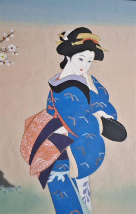 Vintage Japanese Geisha Painting On Silk Framed Asian Art Etsy